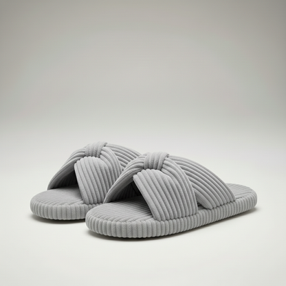 Corduroy Bow Crossband Slip On Slippers