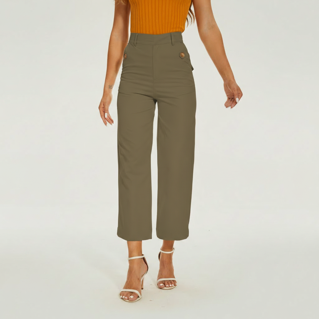 Sleek High Rise Cropped Twill Pants
