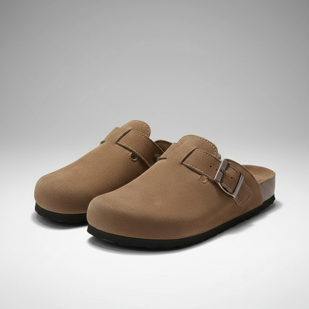 Adjustable Buckle Strap Suede Mule Clogs