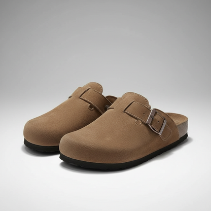 Adjustable Buckle Strap Suede Mule Clogs