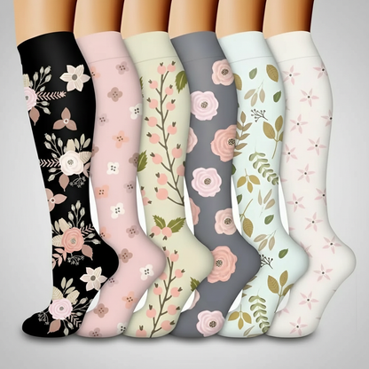 6 Pairs Of Christmas Themed Compression Circulation Socks