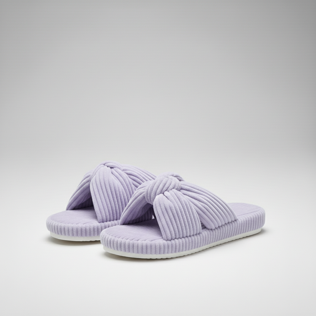 Corduroy Bow Crossband Slip On Slippers