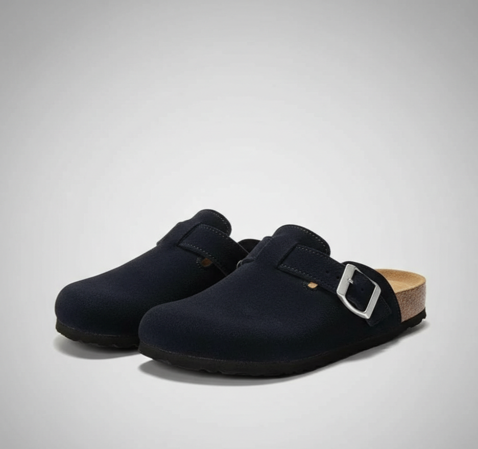 Adjustable Buckle Strap Suede Mule Clogs
