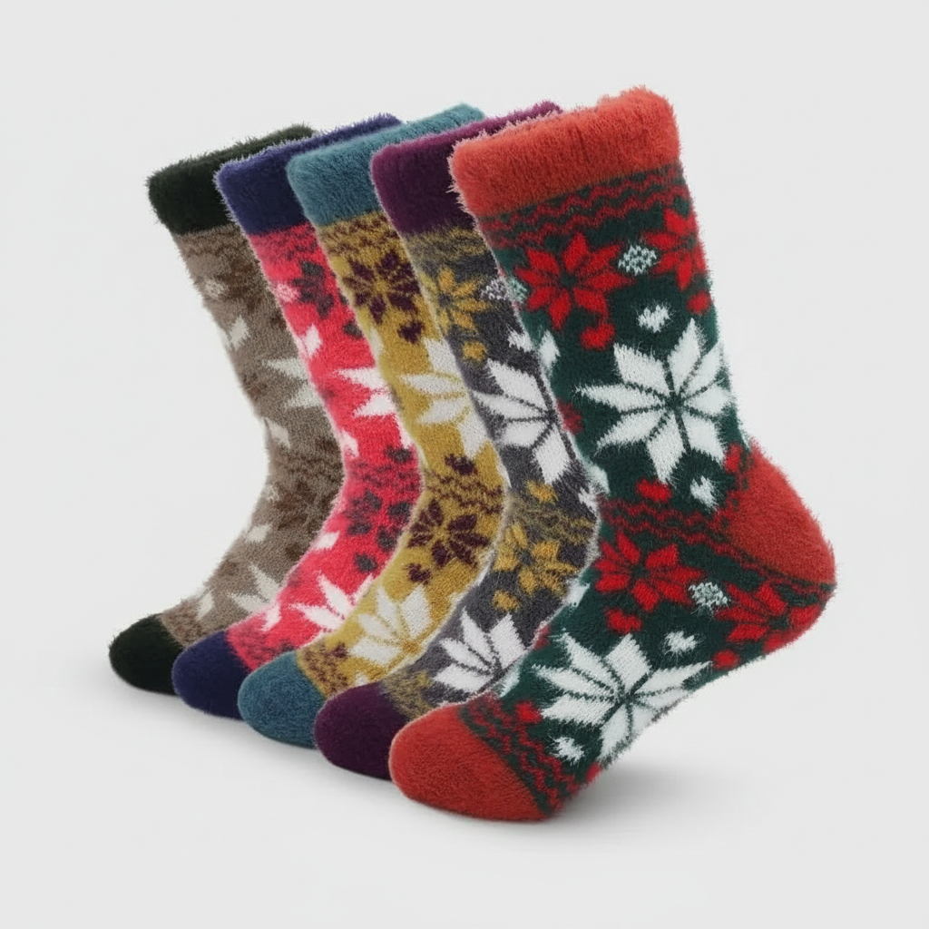 5 Pair Reindeer Design Knit Crew Socks