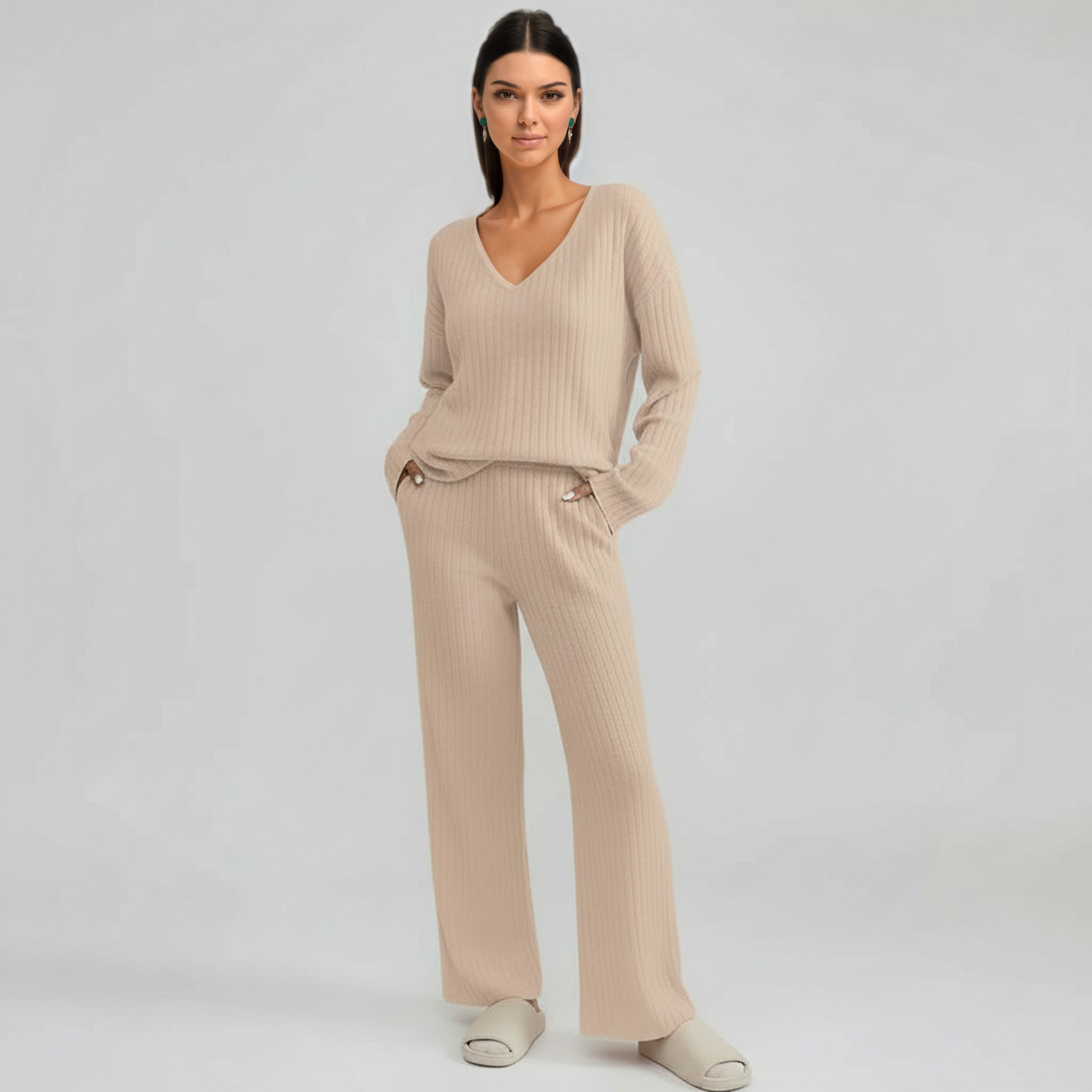 Pullover Ribbed Knit Matching Lounge Set