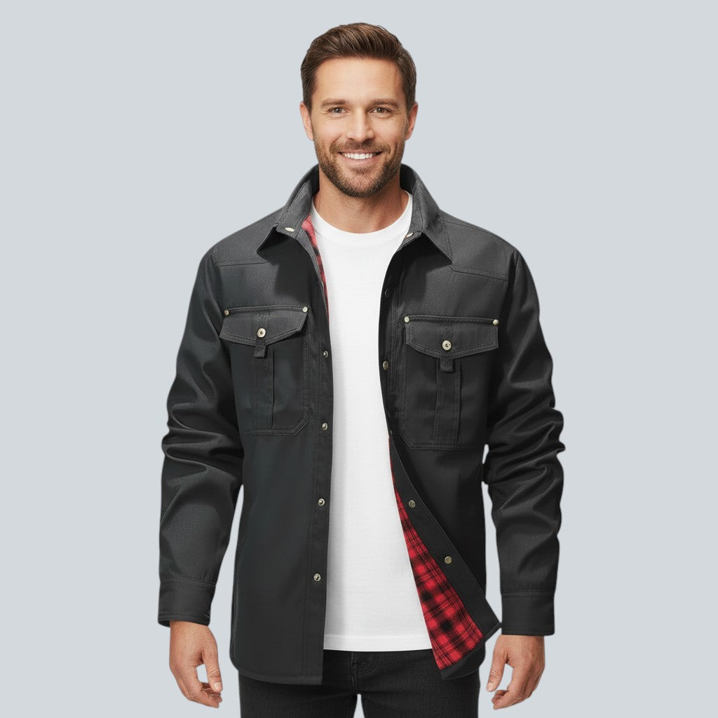 Plaid Lined Button Front Utility Jacket