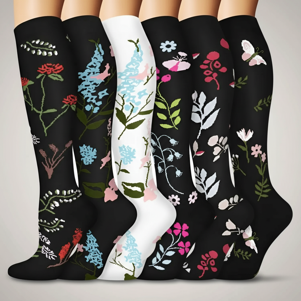 6 Pairs Of Christmas Themed Compression Circulation Socks