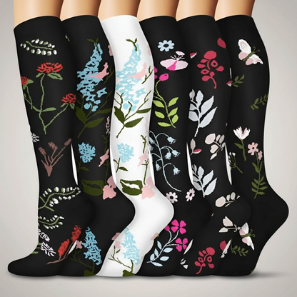 6 Pairs Of Christmas Themed Compression Circulation Socks