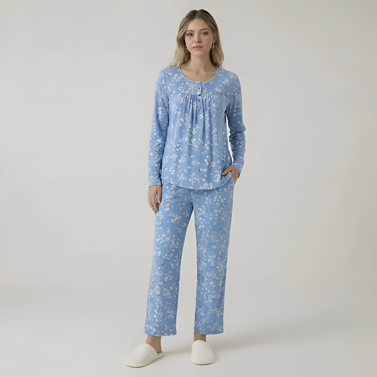 Long Sleeve Printed Pajama Set With Pockets