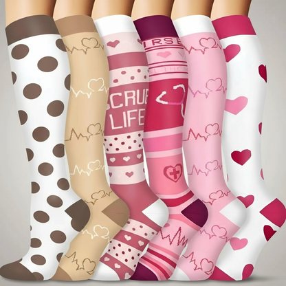 6 Pairs Of Christmas Themed Compression Circulation Socks