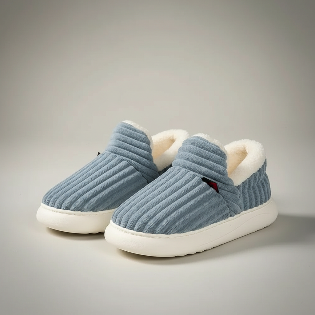 Ribbed Plush Indoor Slip On Slippers