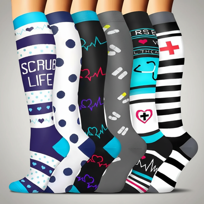6 Pairs Of Christmas Themed Compression Circulation Socks