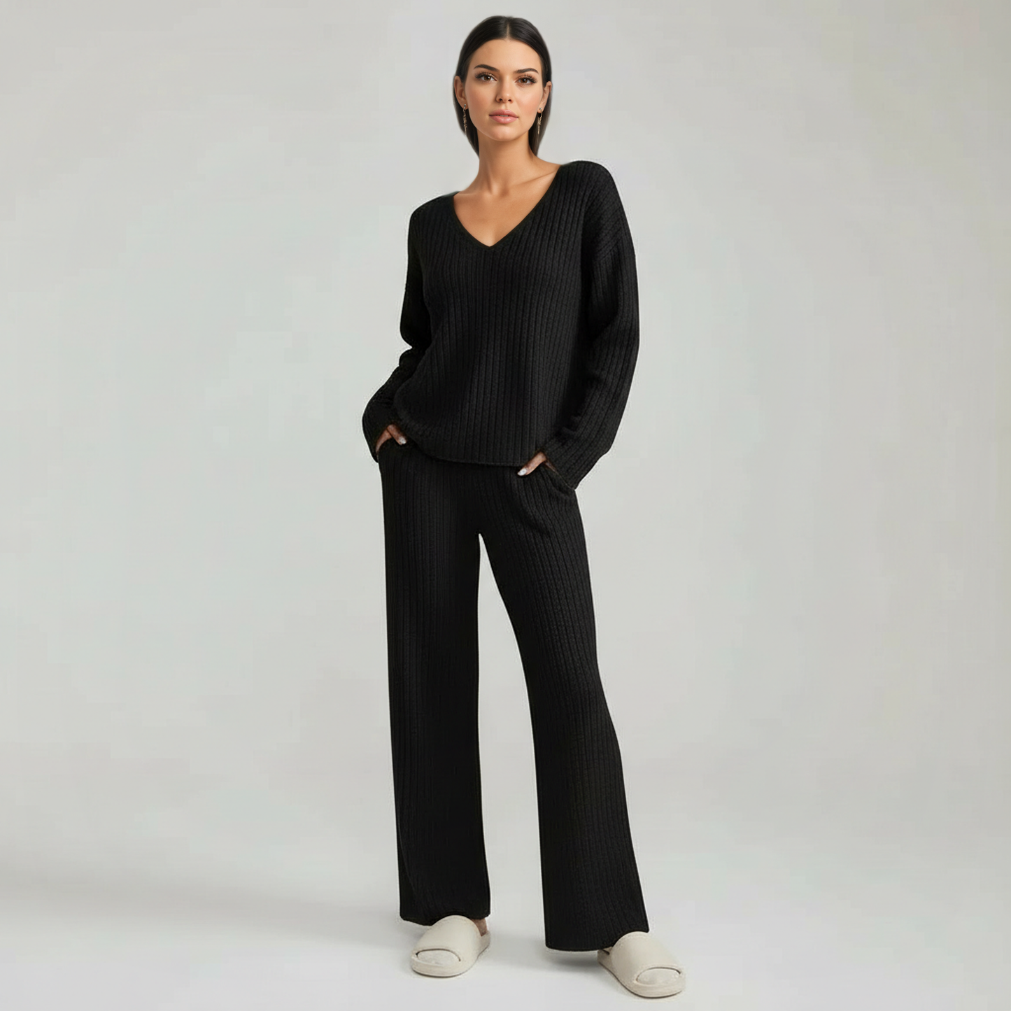 Pullover Ribbed Knit Matching Lounge Set