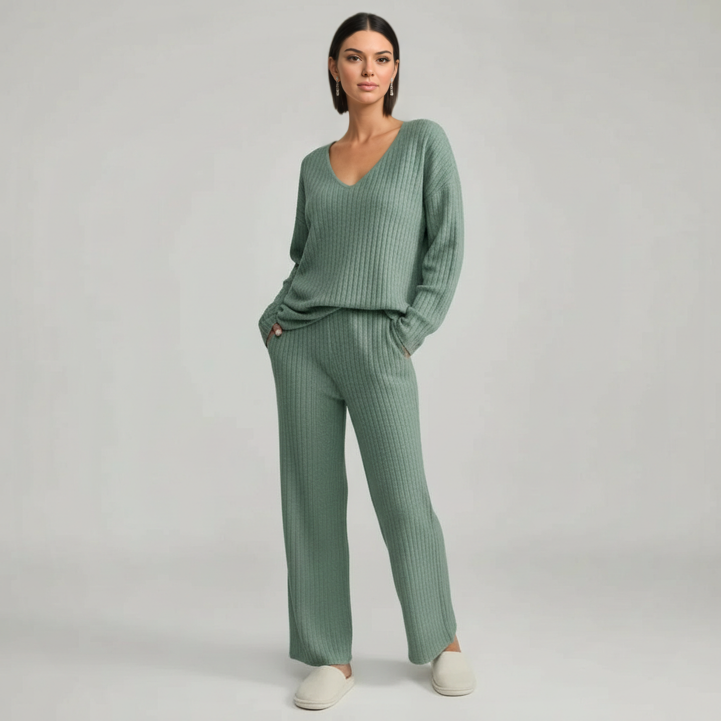 Pullover Ribbed Knit Matching Lounge Set