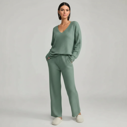 Pullover Ribbed Knit Matching Lounge Set
