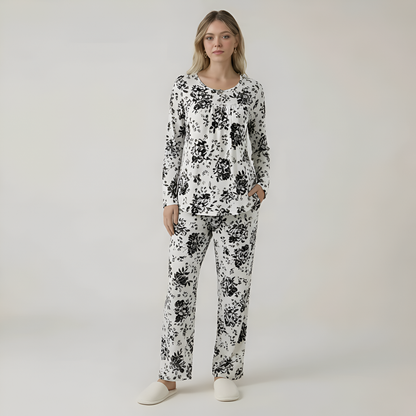 Long Sleeve Printed Pajama Set With Pockets
