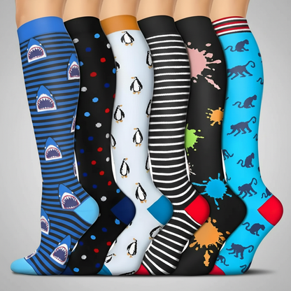 6 Pairs Of Christmas Themed Compression Circulation Socks