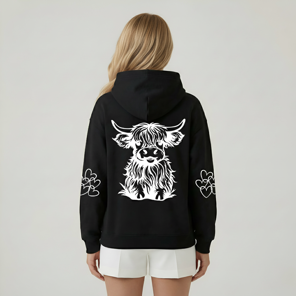 Oversized Highland Cow Printed Hoodie For Women