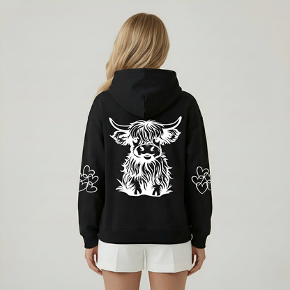 Oversized Highland Cow Printed Hoodie For Women