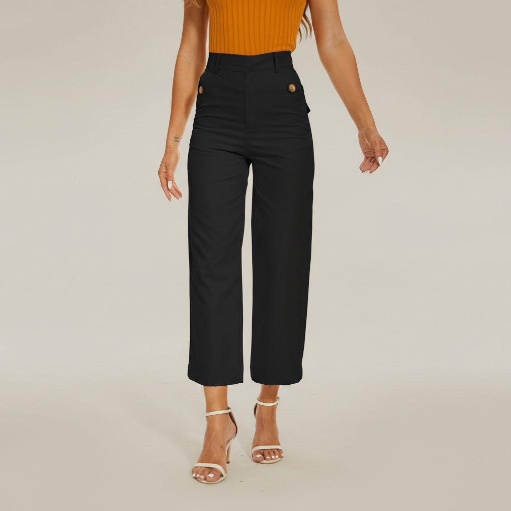 Sleek High Rise Cropped Twill Pants