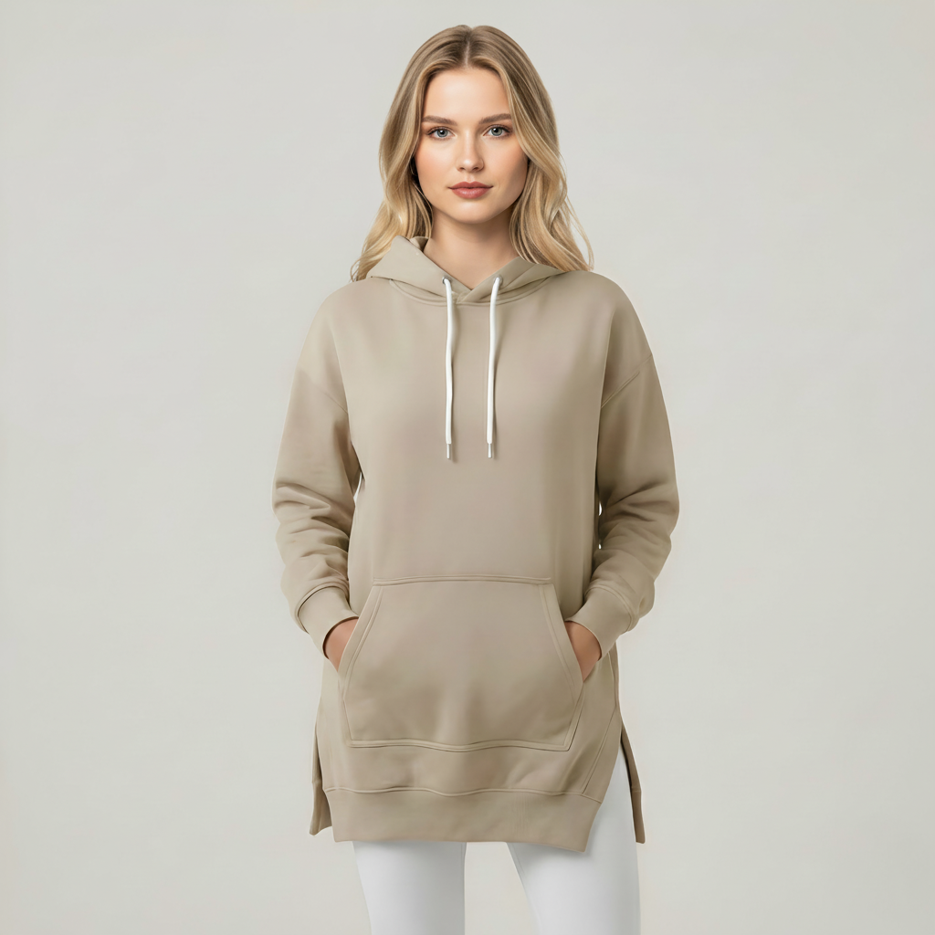 Casual Oversized Hoodie Dress With Kangaroo Pocket