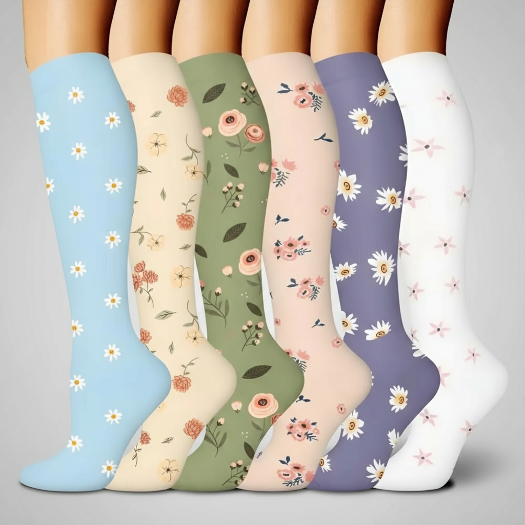6 Pairs Of Christmas Themed Compression Circulation Socks