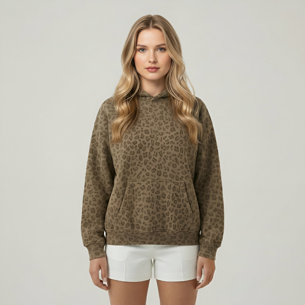 Leopard Printed Pullover Hoodie