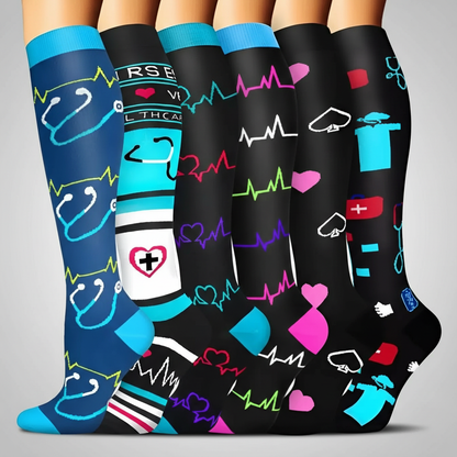 6 Pairs Of Christmas Themed Compression Circulation Socks