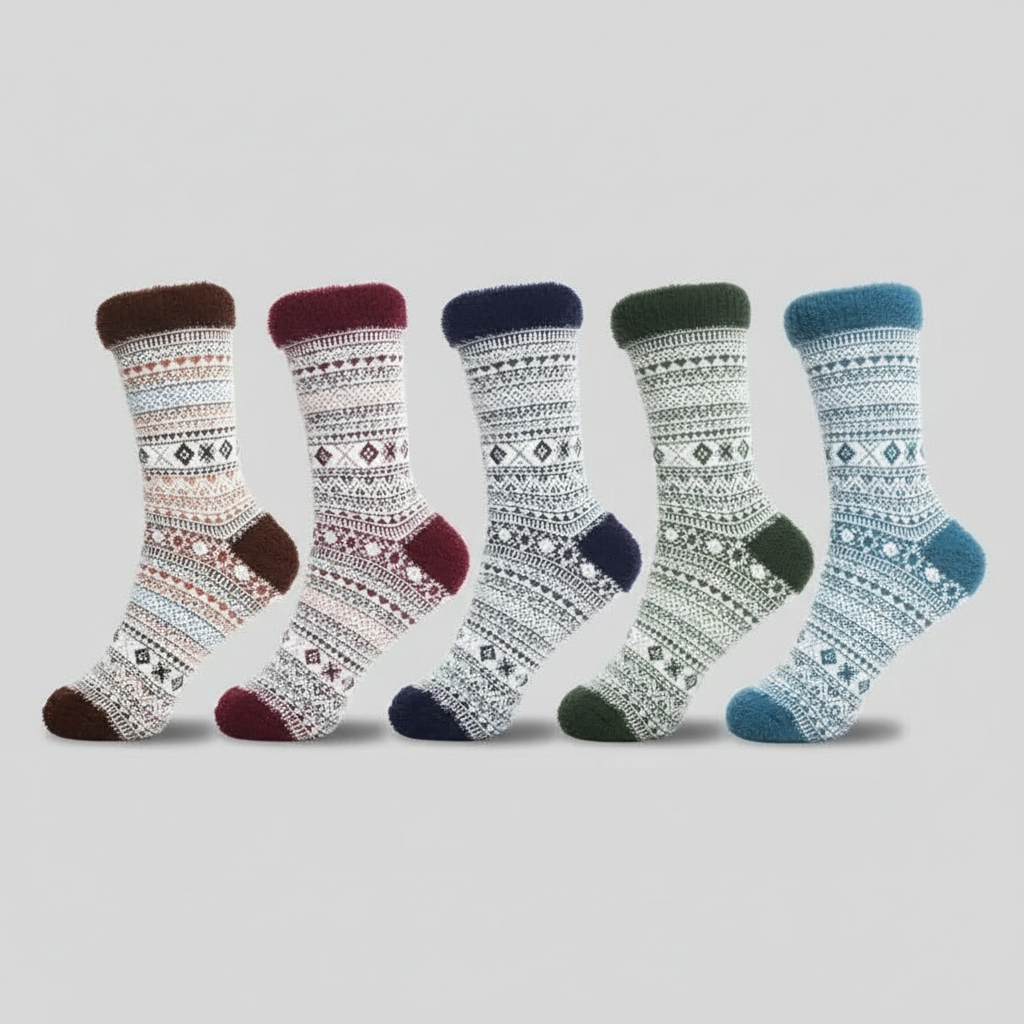 5 Pair Reindeer Design Knit Crew Socks