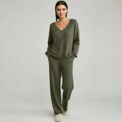 Pullover Ribbed Knit Matching Lounge Set