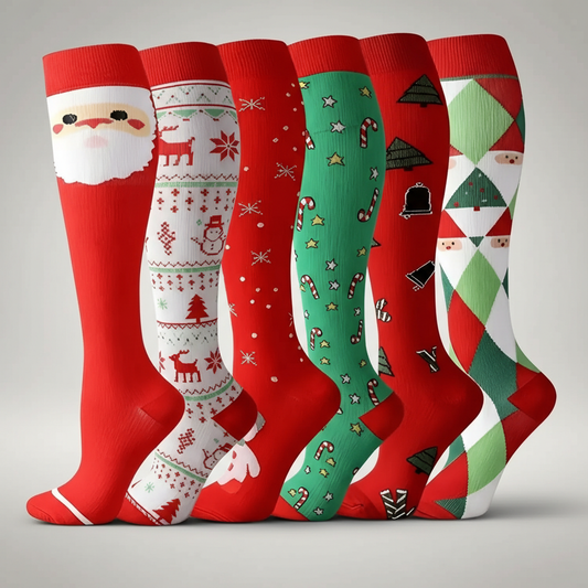 6 Pairs Of Christmas Themed Compression Circulation Socks