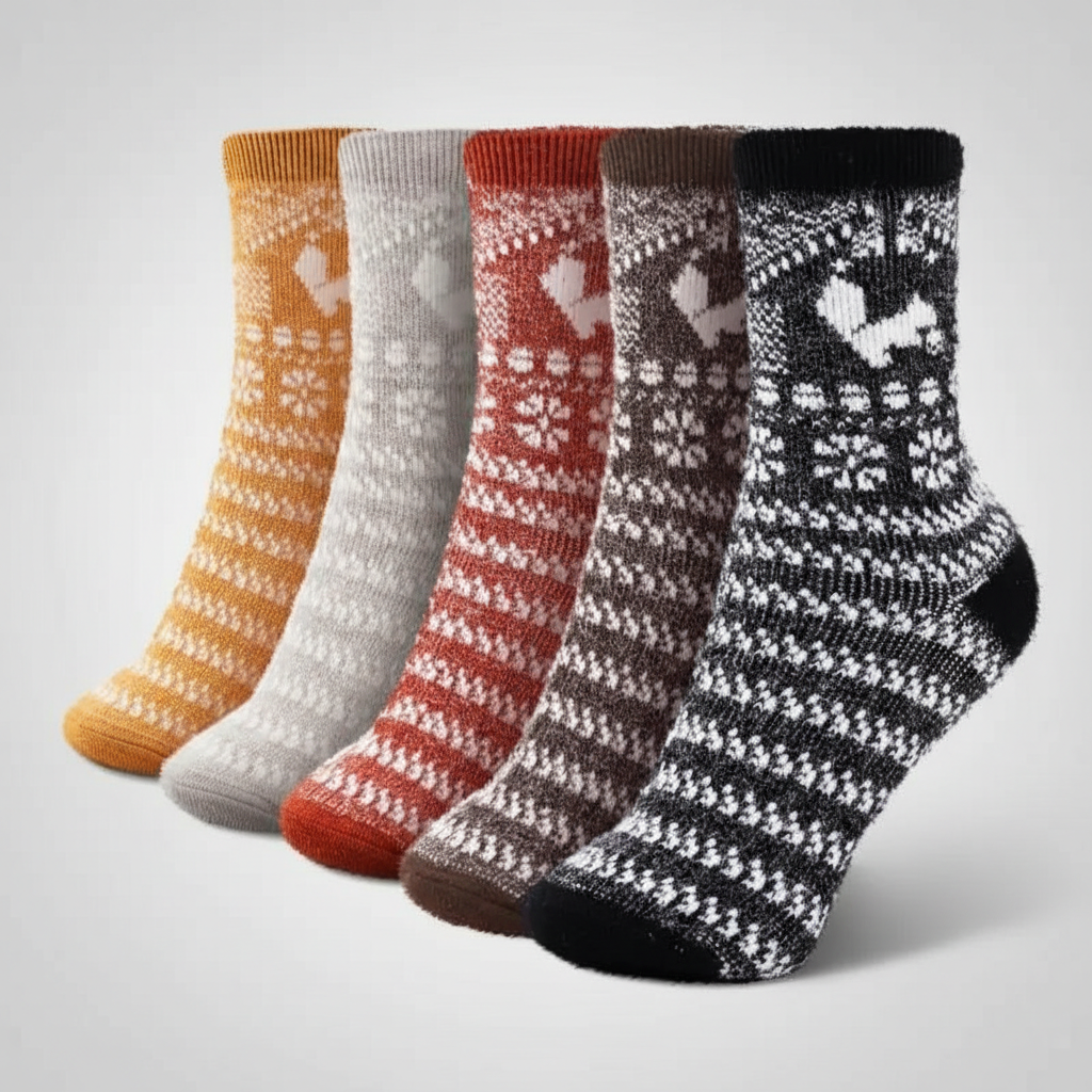 5 Pair Reindeer Design Knit Crew Socks