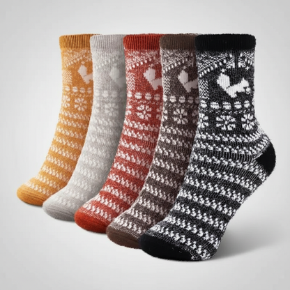 5 Pair Reindeer Design Knit Crew Socks