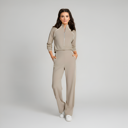 Full Zip Contrast Piping Set For Women