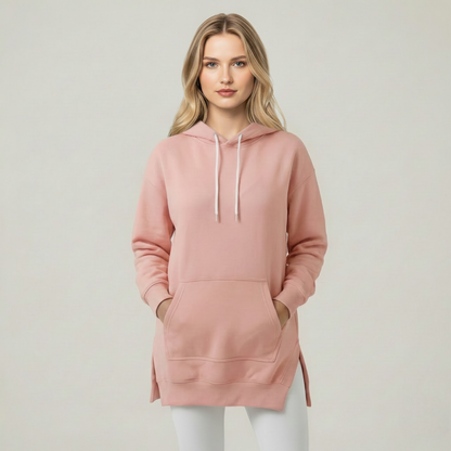 Casual Oversized Hoodie Dress With Kangaroo Pocket