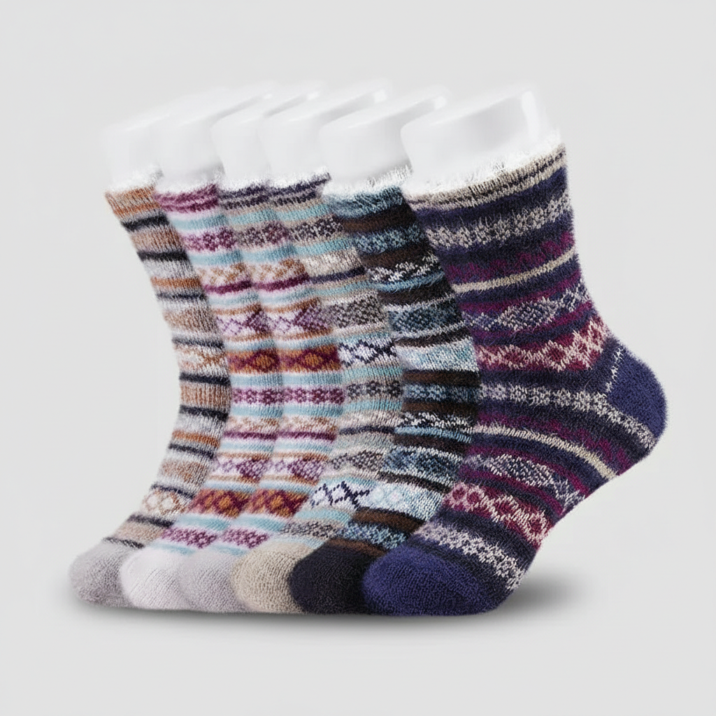 5 Pair Reindeer Design Knit Crew Socks
