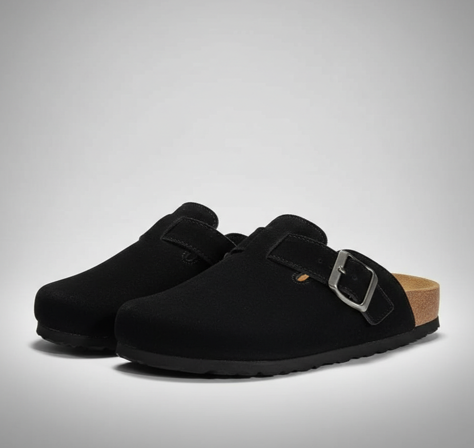 Adjustable Buckle Strap Suede Mule Clogs