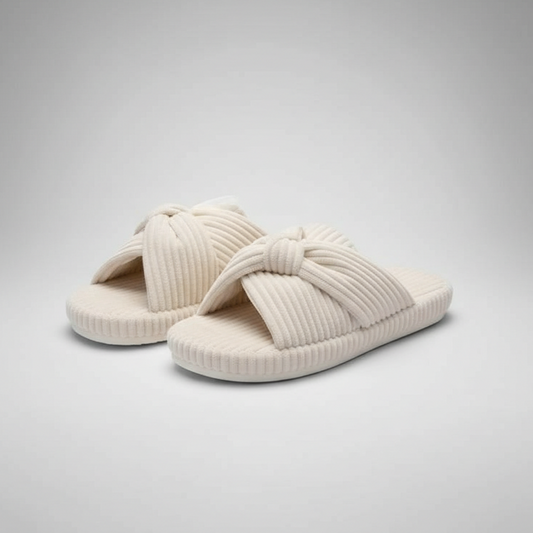 Corduroy Bow Crossband Slip On Slippers