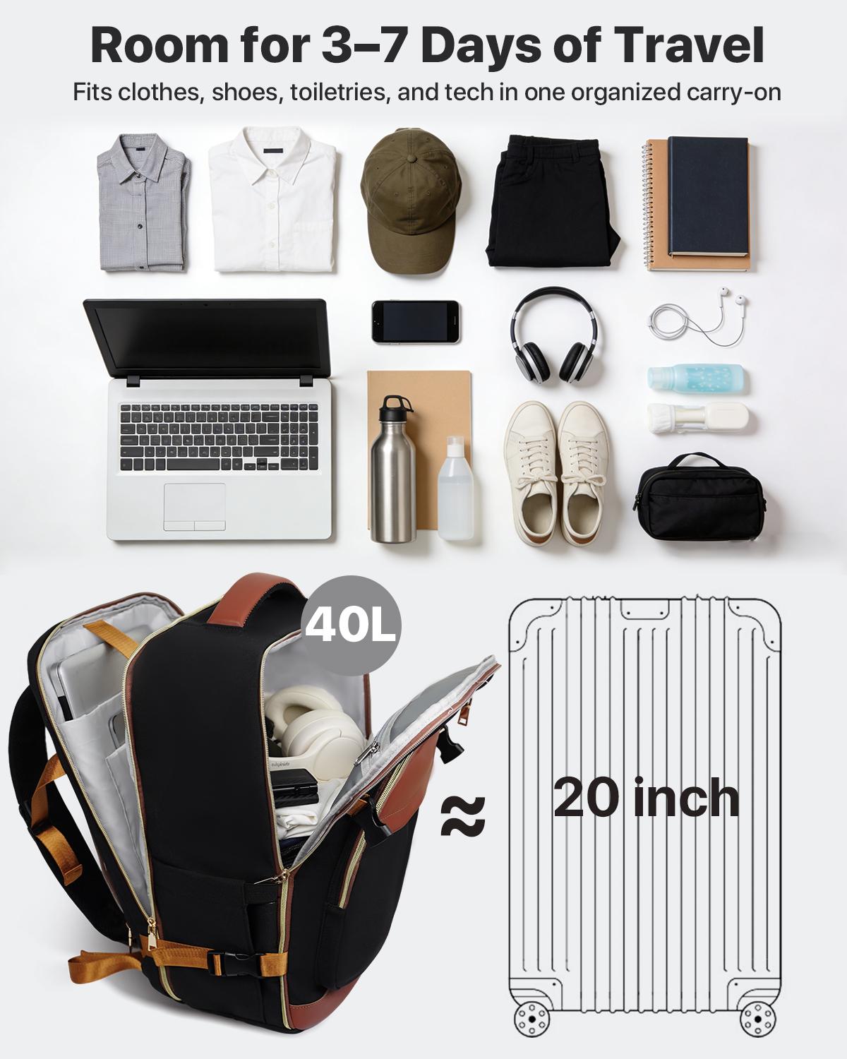 Lefame 40L Airport Backpack, Water-Resistant Personal Item Travel Bag for 3 to 7 Day Trips, TSA-Friendly Wide-Open Luggage with 180-Degree Opening, Padded 17-Inch Laptop Compartment and 3 Packing Cubes, Backpack For Laptop, Carry On Luggage, Padded Laptop