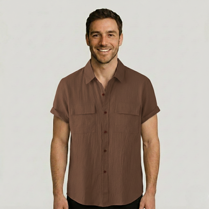 Linen Blend Short Sleeve Button Down Shirt