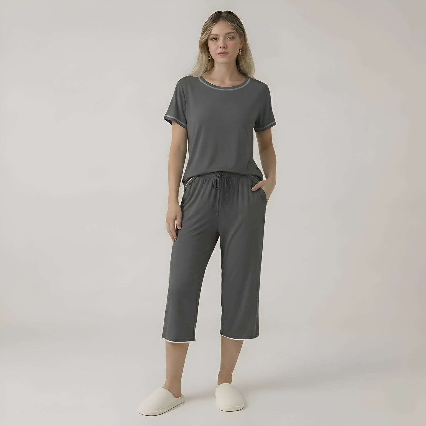 Short Sleeve Top With Capri Pajamas