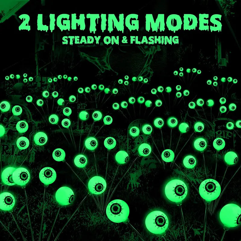Halloween Themed 12 LED Solar Eyeball Lights Set With 2 Lighting Modes