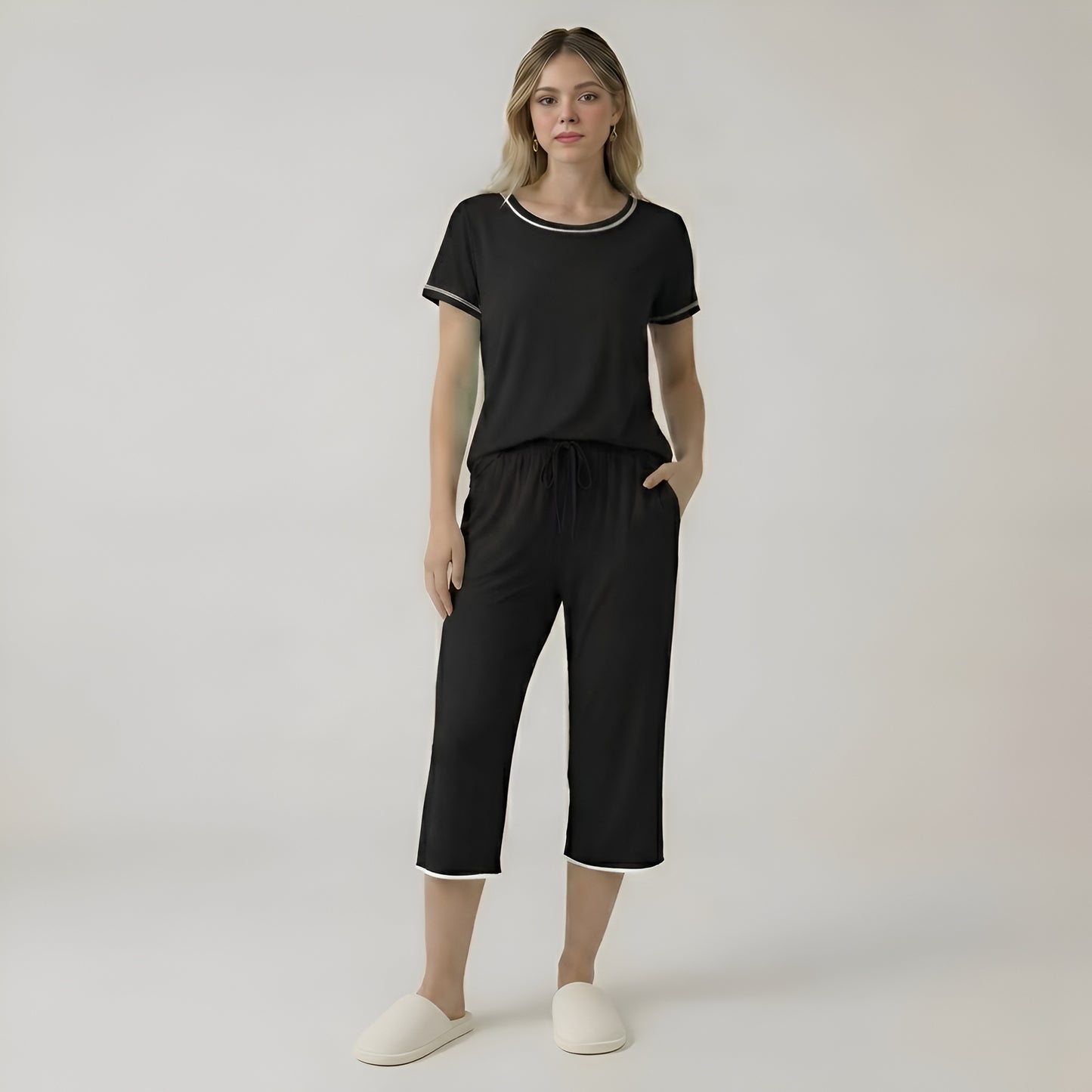 Short Sleeve Top With Capri Pajamas