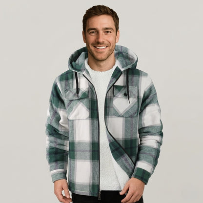 Sherpa Lined Plaid Flannel Zip Hoodie Jacket