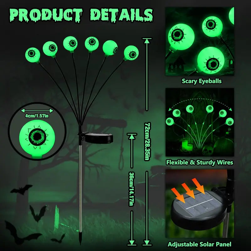 Halloween Themed 12 LED Solar Eyeball Lights Set With 2 Lighting Modes