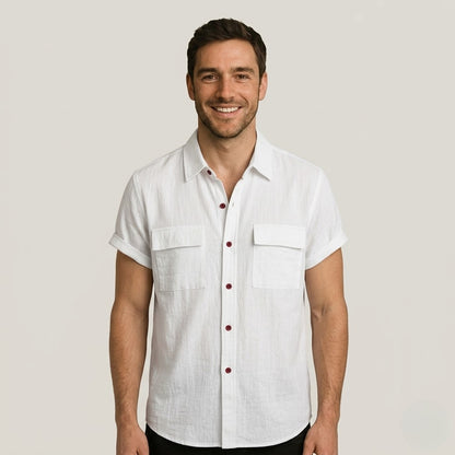 Linen Blend Short Sleeve Button Down Shirt