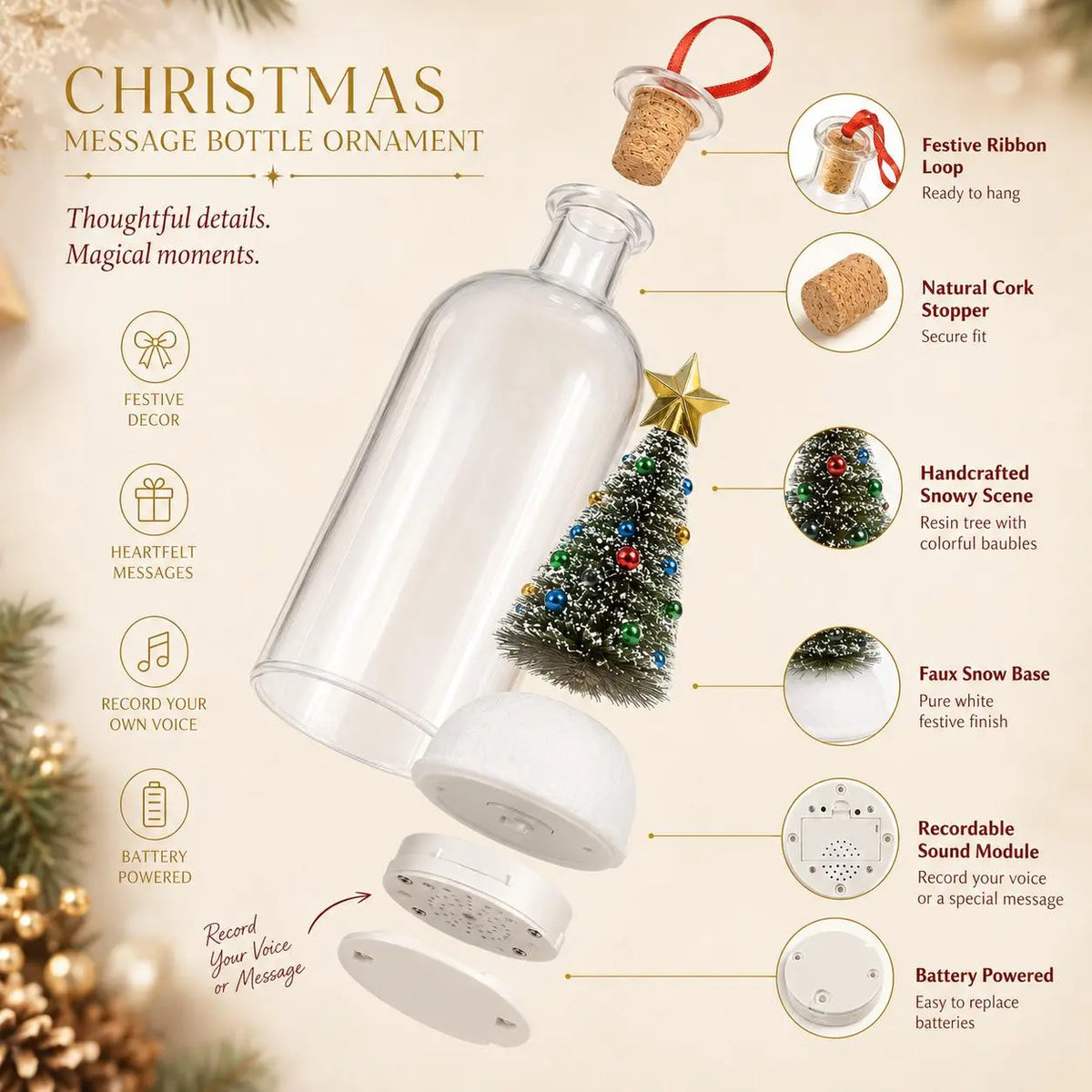 Recordable Christmas Message In A Bottle Ornament With Voice Recording Holiday Keepsake