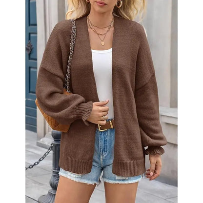 Saodimallsu Cardigan for Women, Open-Front Oversized Chunky Polyamide Knit Sweaters, Casual Clothes with Long Ruffle Lantern Sleeves, Long Sleeve, Minimalist,clothes for back to school,first day of school outfits,sohochic