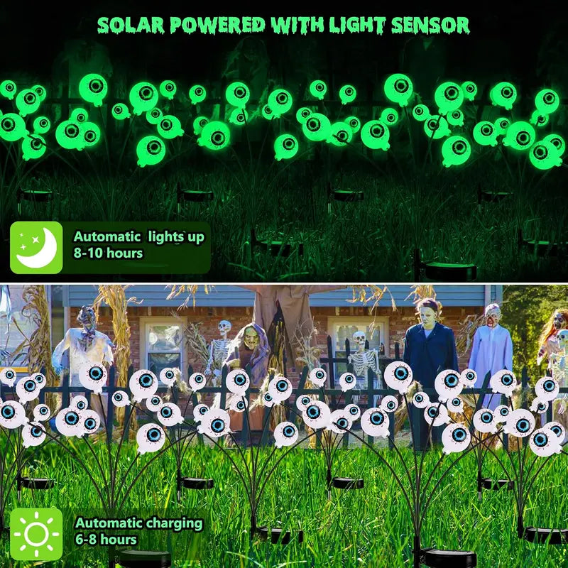 Halloween Themed 12 LED Solar Eyeball Lights Set With 2 Lighting Modes