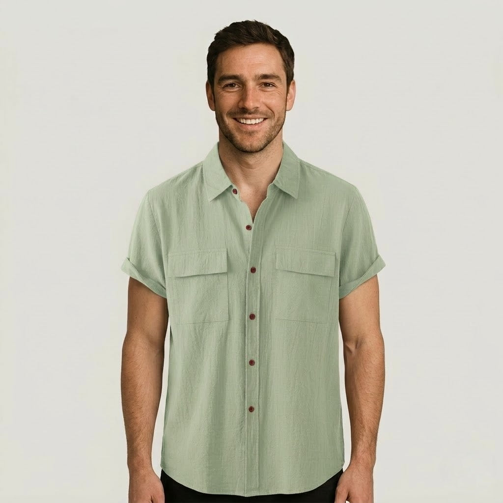 Linen Blend Short Sleeve Button Down Shirt